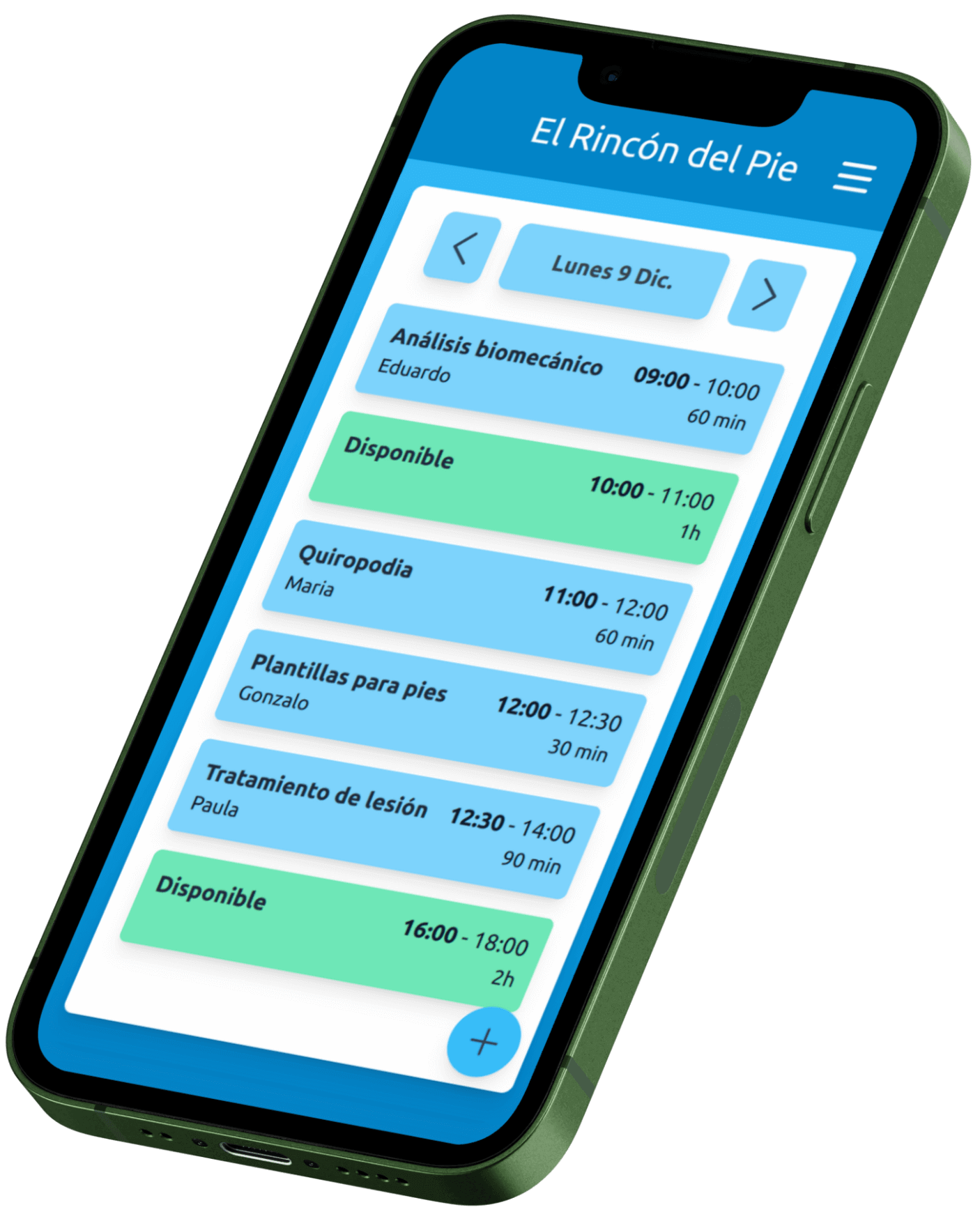 Mockup de la aplicación Apúntalo para clínicas podológicas