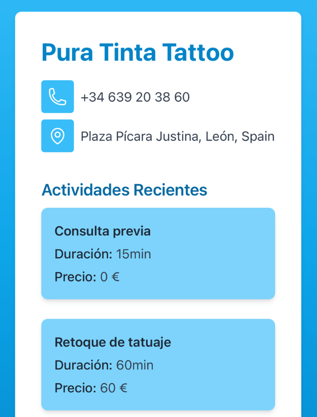 huecos disponibles en la agenda del estudio de tattoo